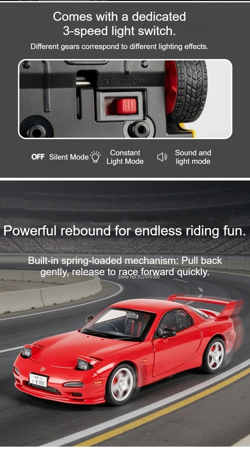 Maßstab 1:32 RX7-FD Modellauto Spielzeug mit Sound und Licht Rückziehfahrzeug Modelle mit Öffnenden Türen Miniatur-Spielzeug Heimdekoration – Detail 4