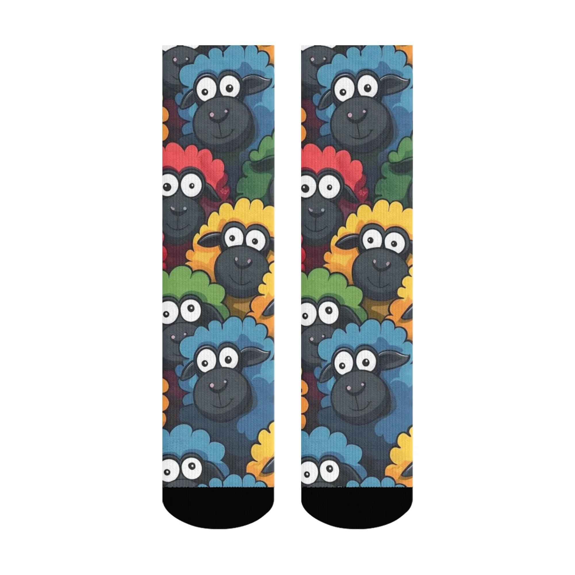 1 Pair Fun Cartoon Colorful Sheep Print Men Crew Socks Adorable Sheep Pattern Warm Stylish & Cozy Seamless Knit Novelty Gift