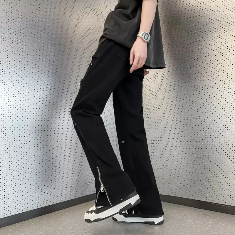 2023 New Fashion Kpop Baggy Flared Jeans Cargo Y2K Pants Men Clothing Ankle Zipper Straight Korean Casual Cotton Long Trousers