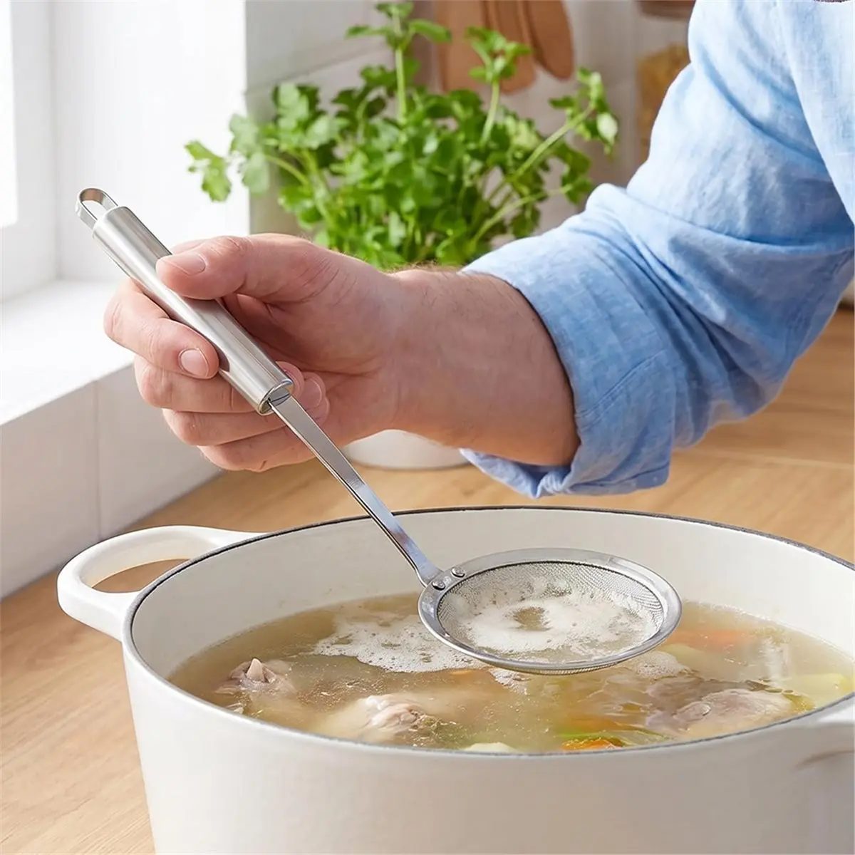Spider Skimmer and Fine Mesh Strainer Set Kitchen Food Strainer with Long Handle, for Cooking and Frying