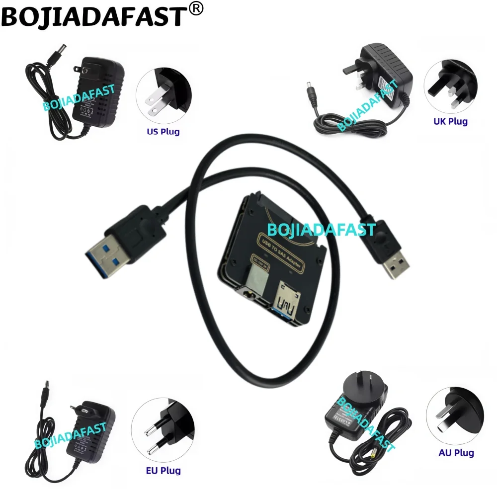 USB 3.0 Type-A to SFF-8482 SAS 29Pin HDD Converter Card + 12V/3A DC Power Supply Adapter For 2.5" 3.5" Raid Hard Disk Drive
