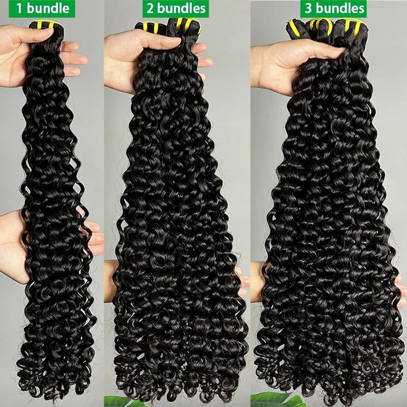 슈퍼 더블 드로운 딥 컬리 100% 인모 헤어 번들 브라질산 생모 미가공 딥 위브 익스텐션 특가 두꺼운 15A