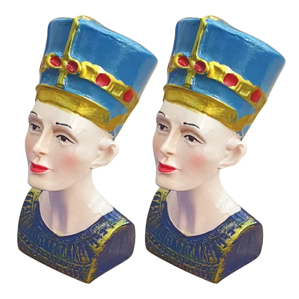

2Pcs Egyptian Queen Bust Resin Statue Sand Table Decoration Ancient Sculpture Desktop Ornament Egyptian Queen Bust