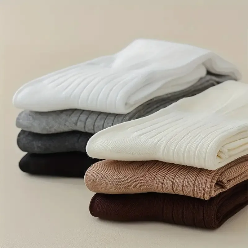 1/5 Paar elegante gerippte Damen einfarbige Wadensocken weich bequem modisch Frühling Herbst Freizeitstiefel Stapelsocken – Detail 9