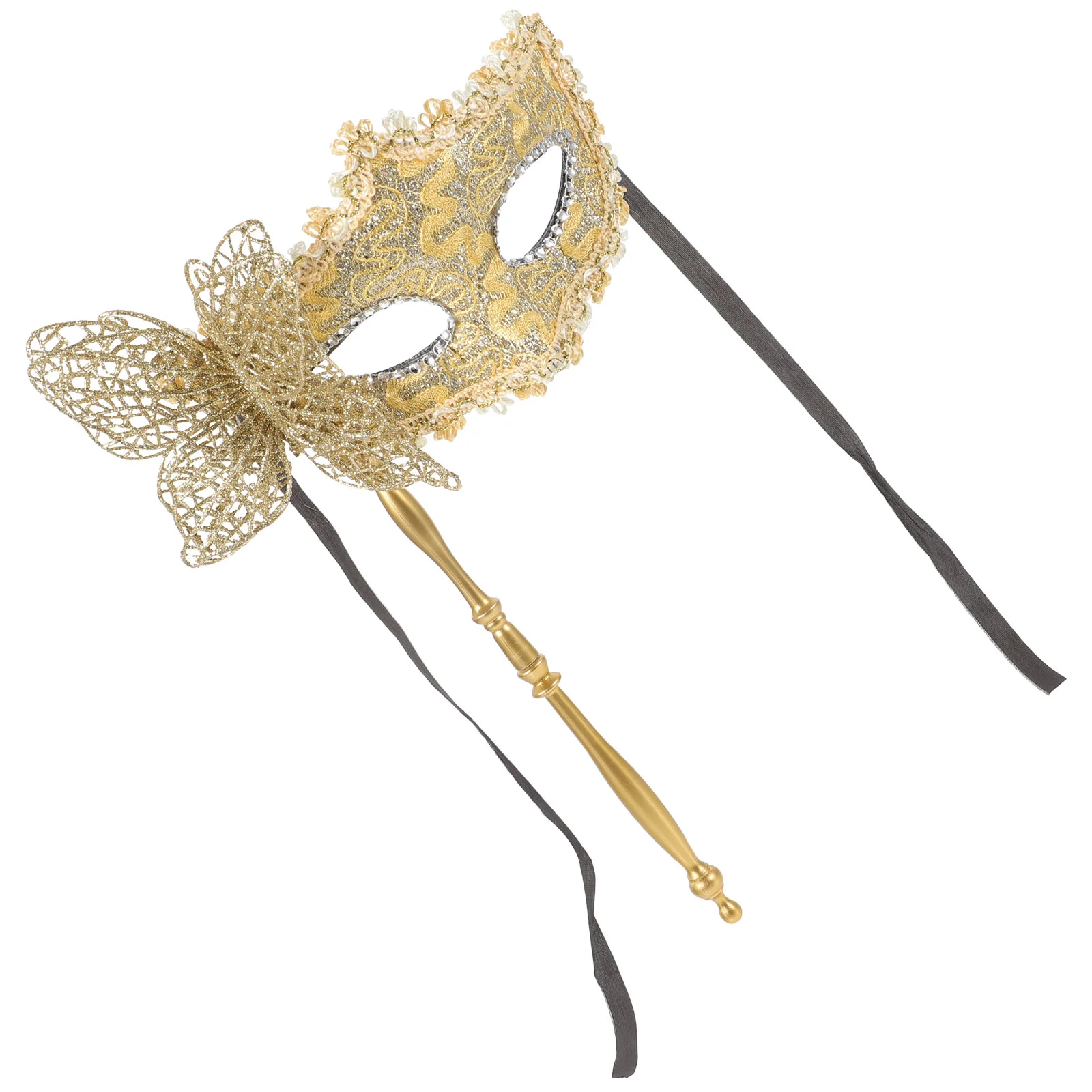 Blindfold Mask Women's Halloween Costumes Mardi Gras Masquerade Plastic with Stick