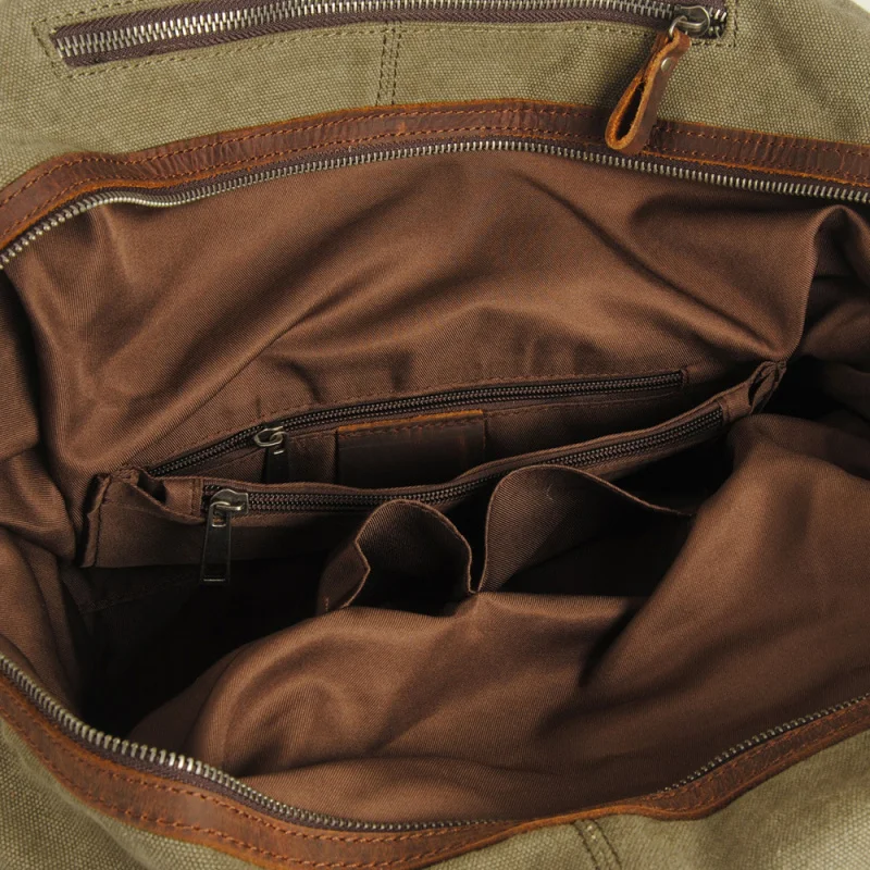 Vintage Extra-Large Capacity Men's Travel Bag, Popular in Europe and America, Canvas Luggage Bag with Top-Layer Cowhide Crossbod view 4