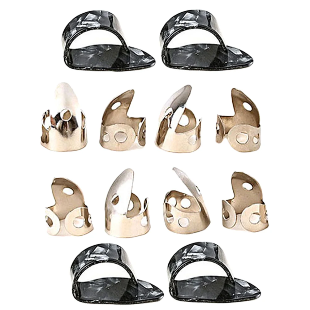 

12pcs Stainless Steel Index Finger Cover Picks Metal Thumb Finger Picks Guitar Accessories Reusable Durable Lightweight Storage