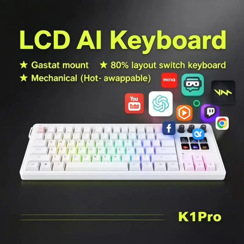 Mirabox K1 Pro LCD AI Keyboard Knob LCD Keys Wired Mechanical Keyboard RGB Gasket Multifunctional Keyboard Customized PC Gamer