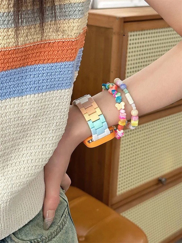 สายรัด Ultra2สีลูกกวาดน่ารักเกาหลี + สายรัดเคสสำหรับ Apple Watch 49 45 44มม. 41 40 Correa ผู้ชายผู้หญิงสำหรับนาฬิกาซีรีส์9 8 7 SE