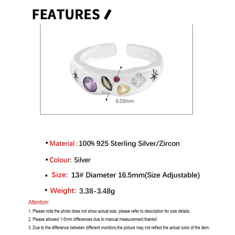 S\'STEEL Rings For Women 925 Sterling Silver Zircon Adjustable Ring Gothic Accessories Ladies Luxury Designer Jewelry Bague Femme