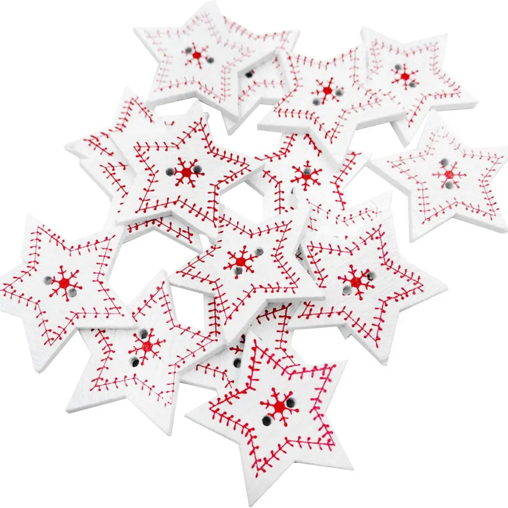 أزرار ندفة الثلج لعيد الميلاد المجيد، ملحقات أزرار الخياطة المزخرفة الخشبية لبطاقات هدايا المهرجانات والمشروعات اليدوية #6