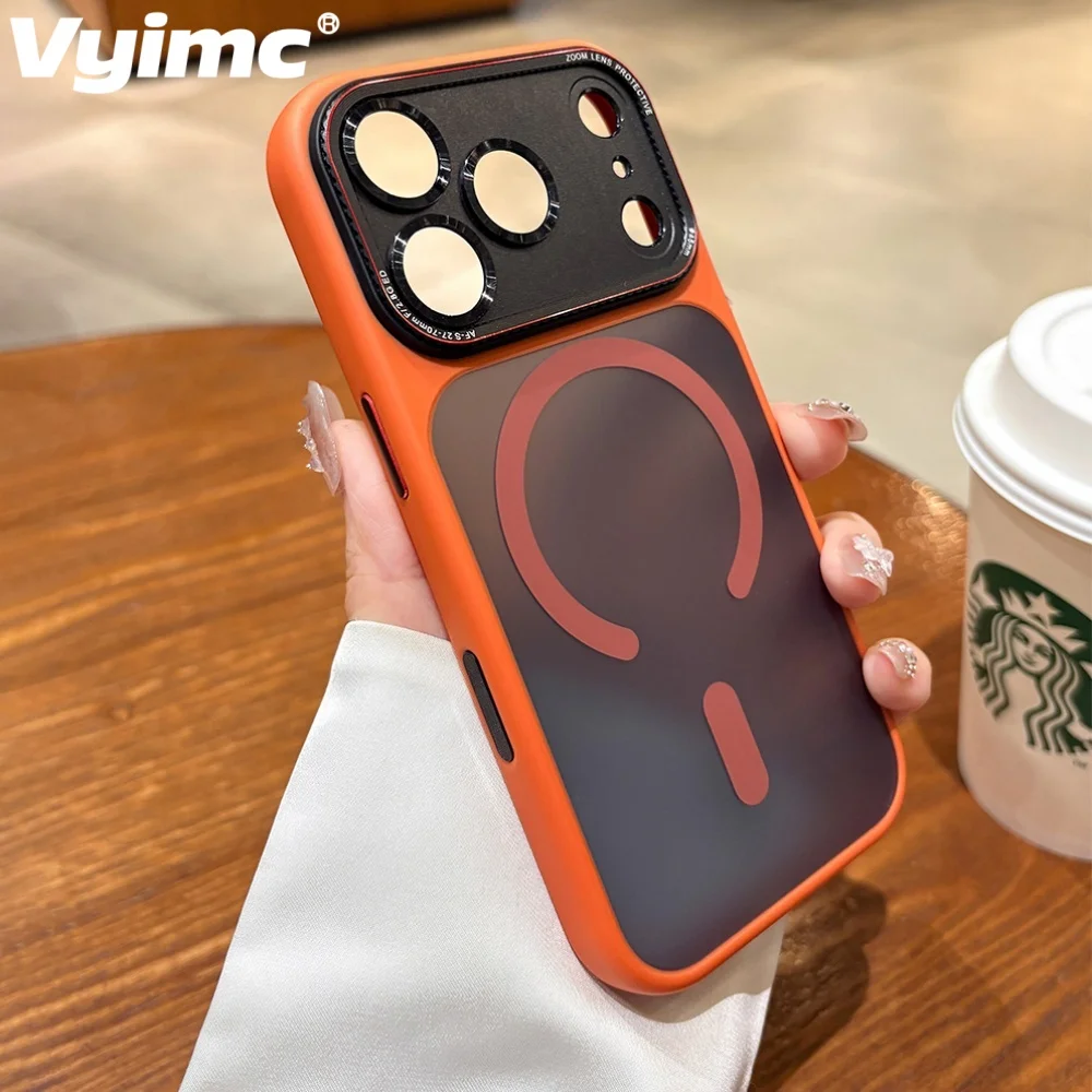 

For iPhone 17 16 15 14 Pro Max Business Transparent Magsafe Wireless Charging Hard Case Plating Metal Camera Protection Cover