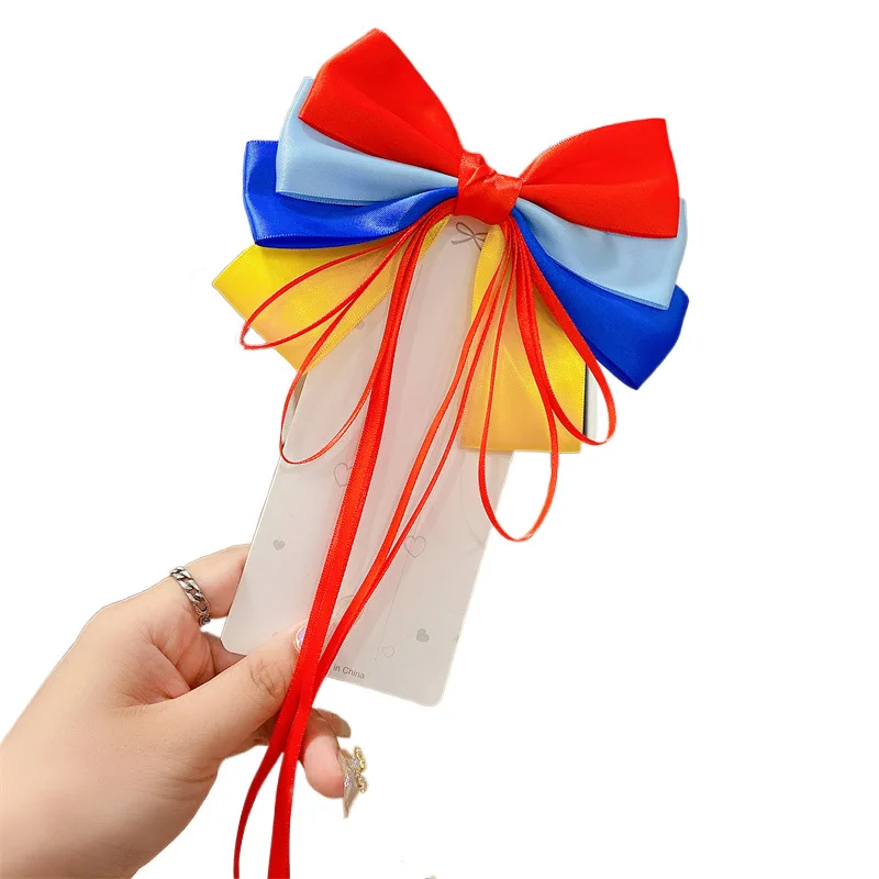 1 three-state new cute female hair accessory Princess Streamer bow hair clip Hair clip Snow White back head tiara