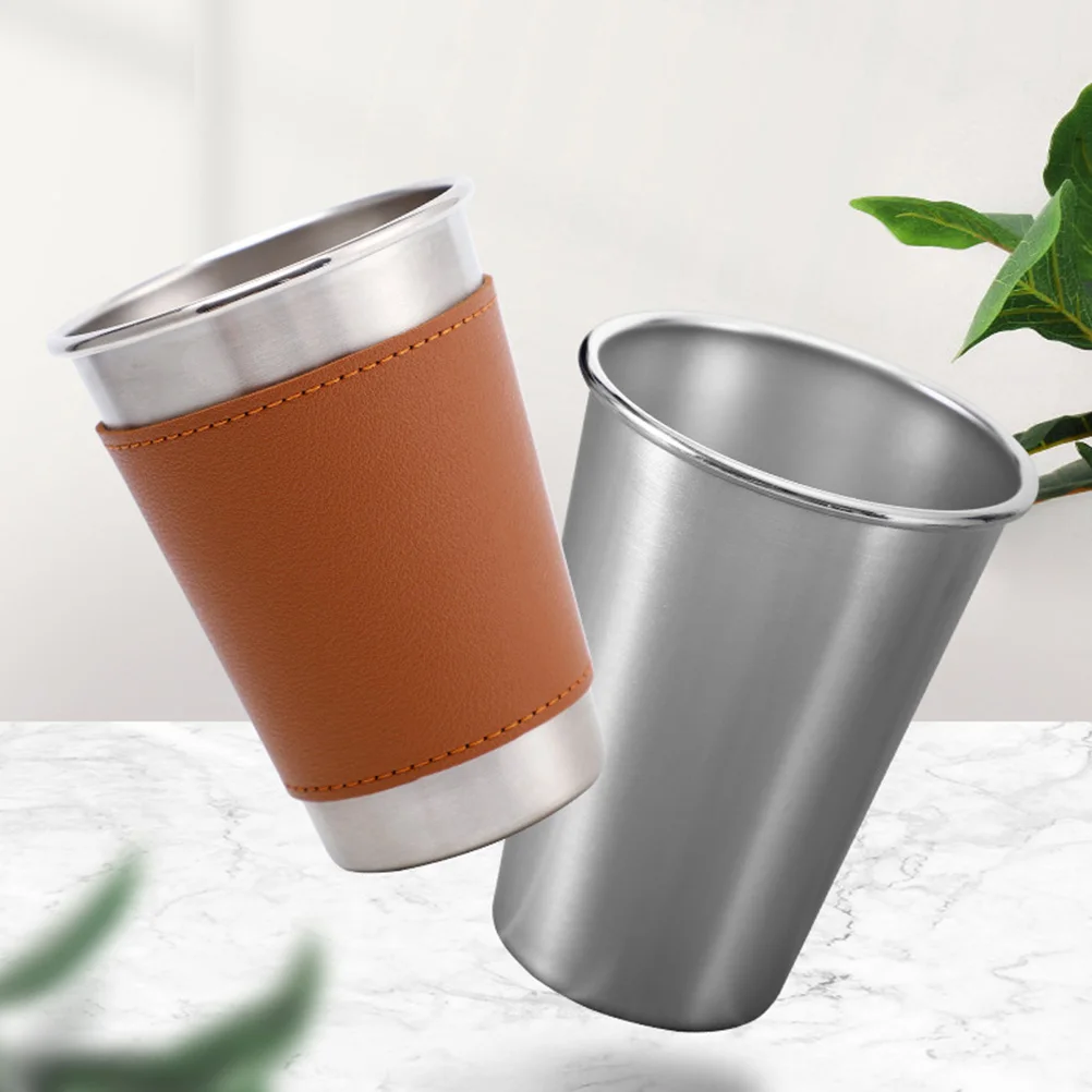 

2 Pcs Stainless Steel Beer Cups PU Reusable Tumbler Shot Glasses Thermal Drinkware Gifts Kitchen Bar Supplies
