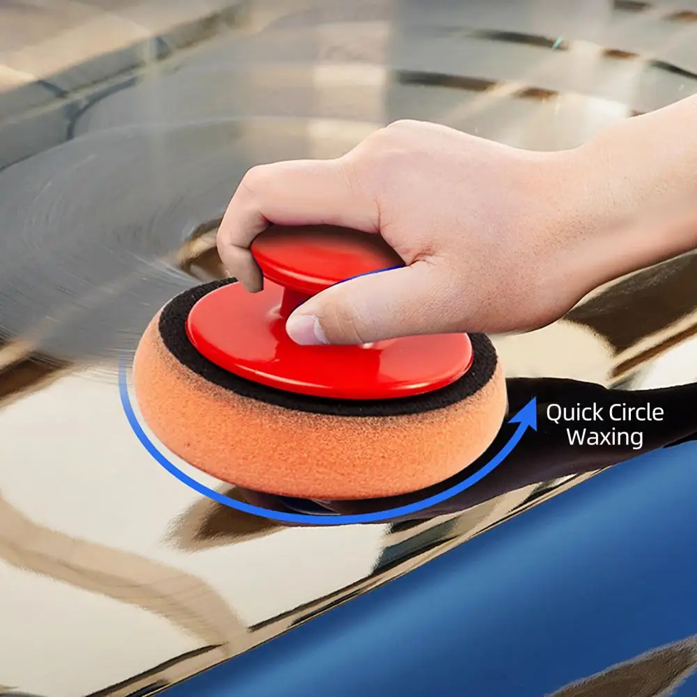 Car Waxing Sponge Polish Pads Handle Stick Type Mini Vehicle Polishing Car Detailing Car Washing Sponge Buffing Wipe Polisher