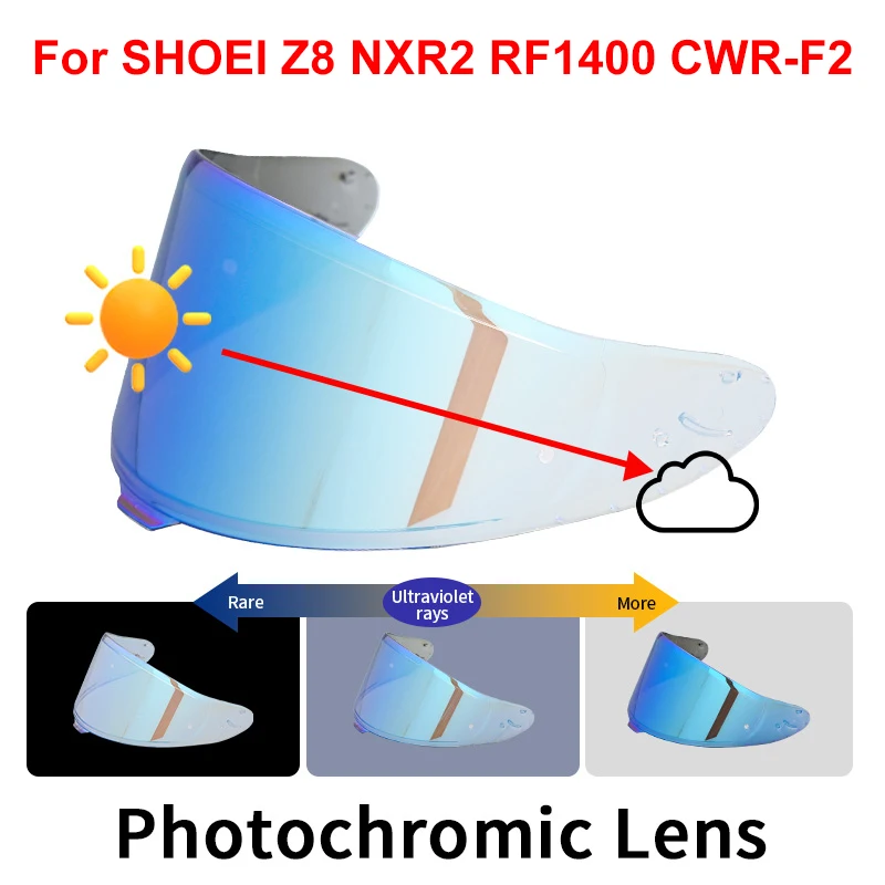 

Photochromic Visor for SHOEI RF1400 RF-1400 NXR2 CWR-F2 Z8 CWR-F2R X15 X-15 X-Fifteen X-SPR Pro Autochromic Lenses Helmet Shield