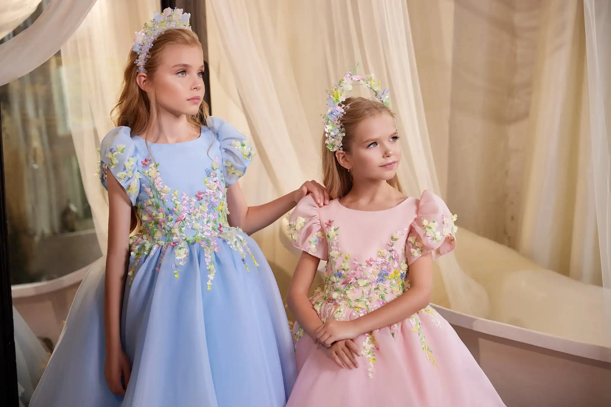 Luxus blaues Blumen mädchen kleid für Hochzeits feier 3d applizierte Prinzessin heiliges Erstkommunion kleid Kinder geburtstags geschenk