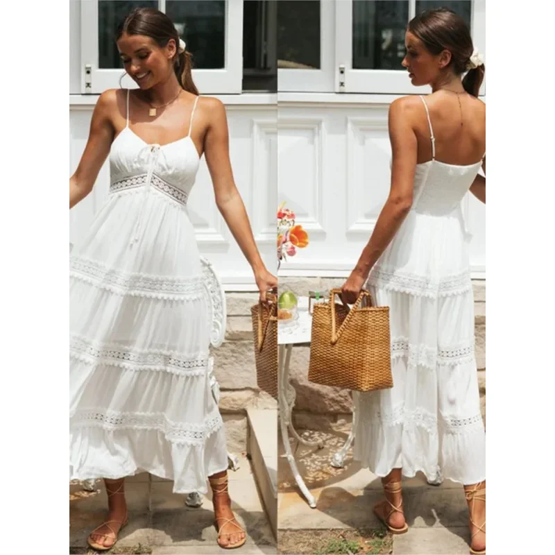 2025 novedad de verano mujeres Boho moda Spaghetti Strap blanco vestido de fiesta en la playa bata mujer 2024 Elgeant CaBear House 002