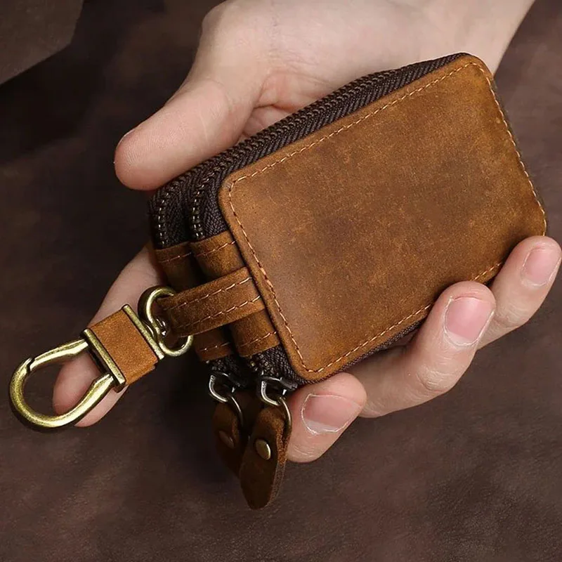 

Genuine Leather KeyChain Unisex Key Bag Double Layer Organizer Wallet Holder Smart Housekeeper Car Small Key Case Keys Pouch