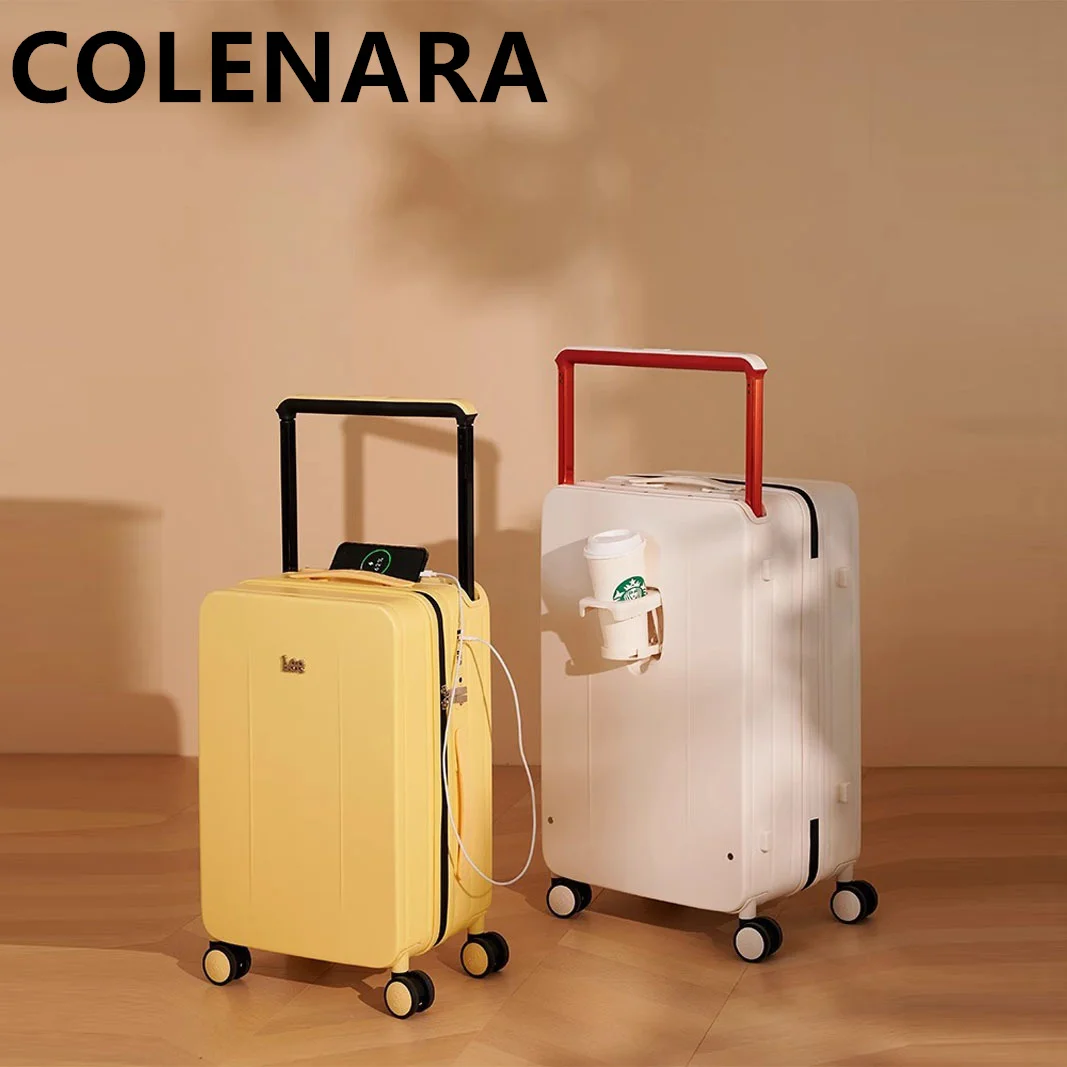 COLENARA Luggage New PC Boarding Box 20"22"24 Inch Trolley Case USB Charging Password Box with Cup Holder Rolling Suitcase