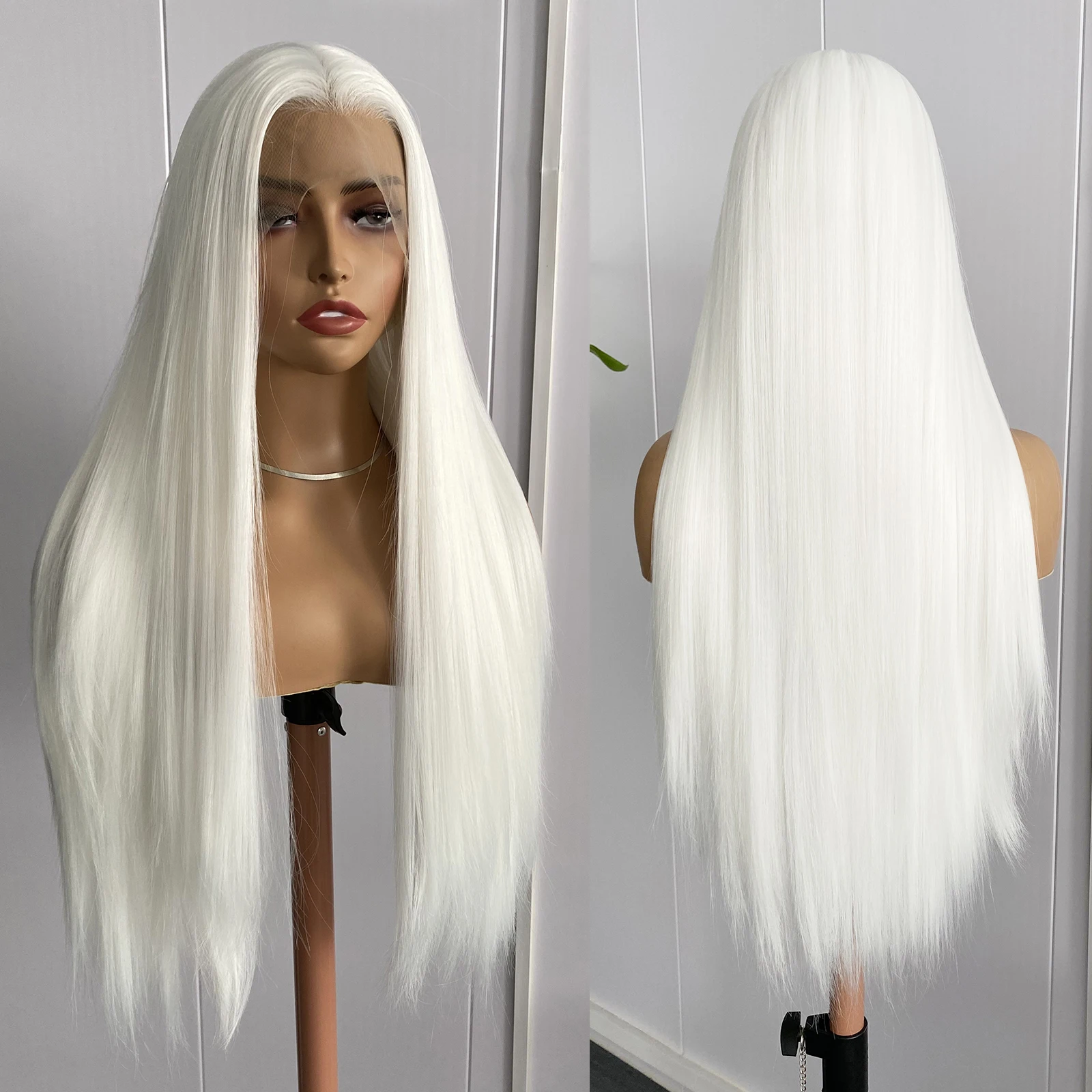 AIMEYA الأبيض الدانتيل شعر مستعار أمامي الاصطناعية طويلة حريري مستقيم الباروكات للنساء 13x4 غلويليس شعري طبيعي ارتداء اليومي تأثيري حفلة #2