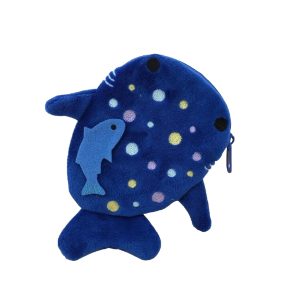 Cartoon Shark Whale Shark Coin Purse Bag Pendant Animal Shark Plush Wallet Zipper Fashion Plush Coin Bag Earphone