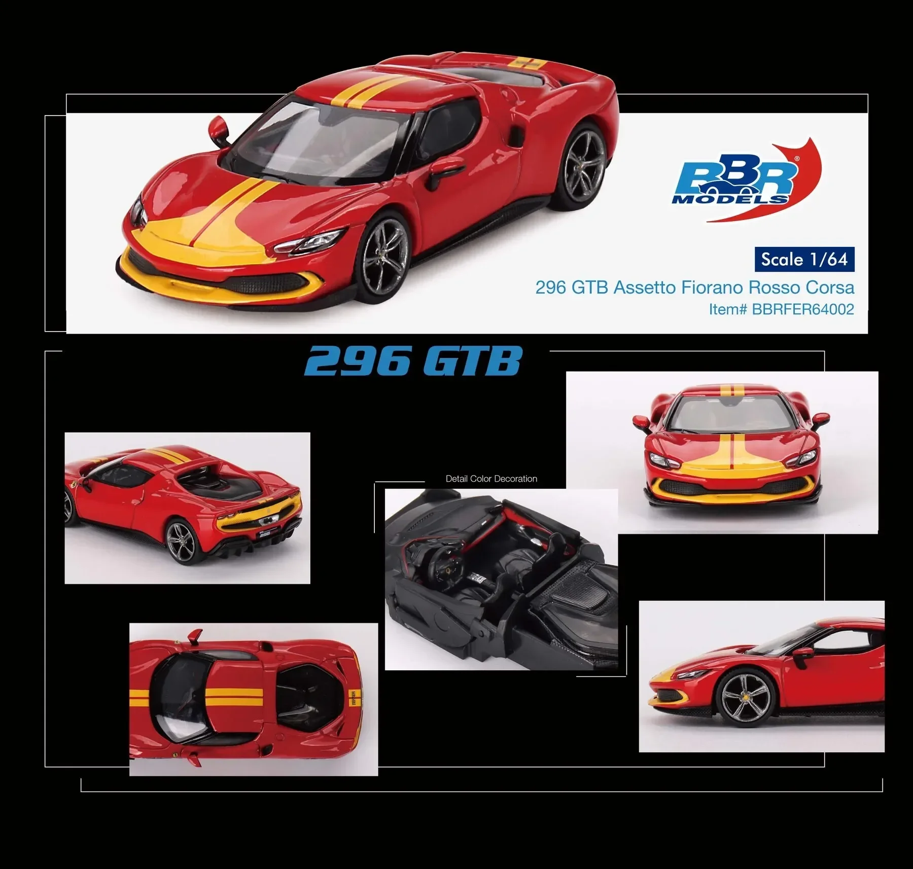 

BBR 1:64 296 GTB Assetto Fiorano Rosso Corsa Diecast Diorama Car Model Collection Miniature Toys