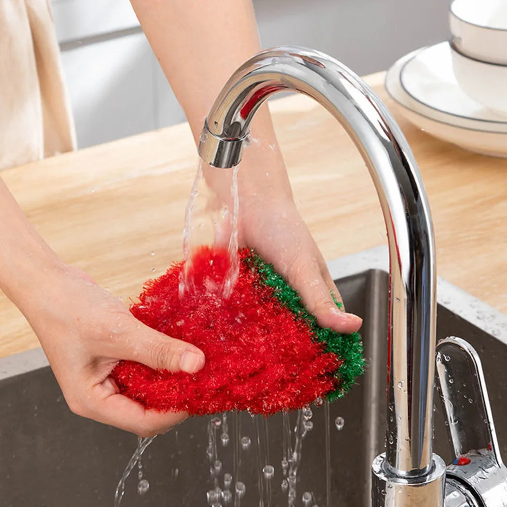 

3Pcs Lovely Strawberry Shaped Dish Towels Effective Dirt Remover Polyester Material Kitchen Scrub Towels for Utensils