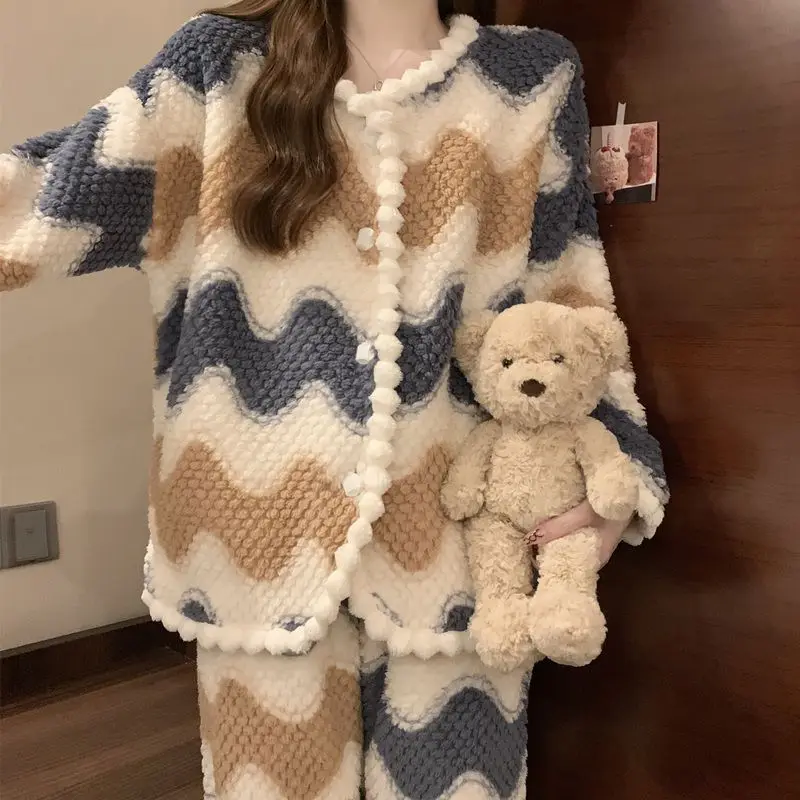 Abbigliamento da donna Set pigiama Homewear Pantaloni a maniche lunghe Set da due pezzi Autunno e inverno Addensare Confortevole Dolce moda