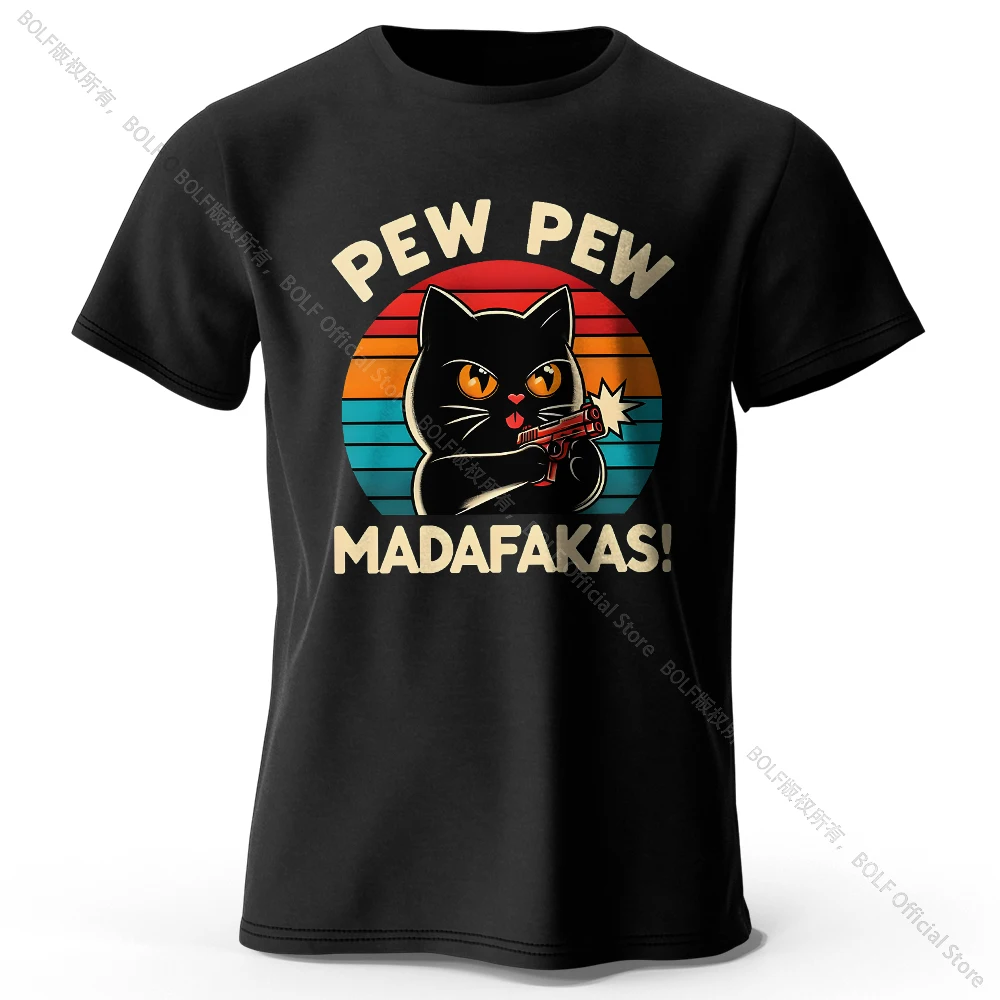 Niedliches handgezeichnetes Katzen-Doodle-Print-T-Shirt aus 100 % Baumwolle, ultraweiches Rundhals-Kurzarm-T-Shirt für Männer und Frauen