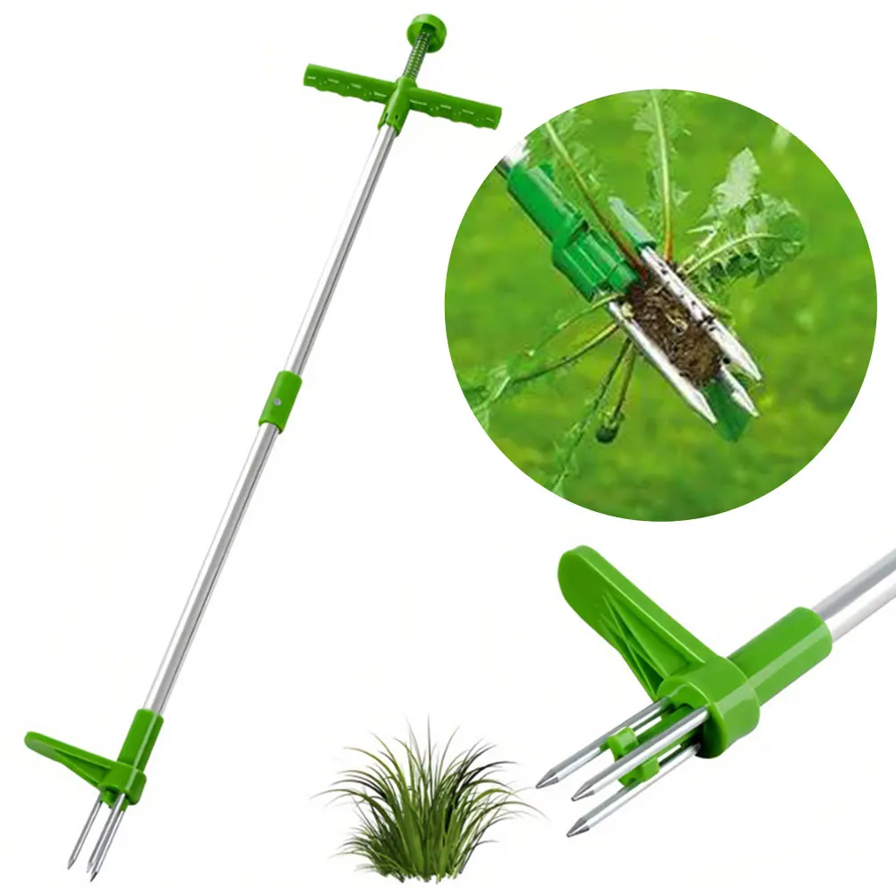 Portable Weed Puller Stand Up Weeder Root Removal Tool with 3 Claws & Foot Pedal Long Handle Weeding Tool for Garden Yard Grass