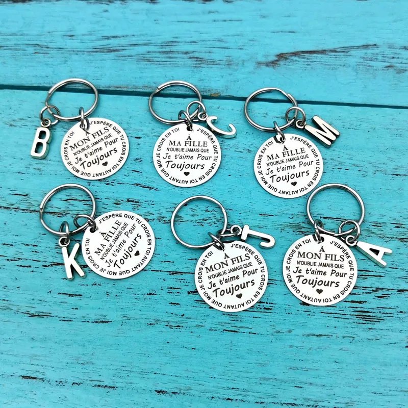 French To My Son Daughter I Love You Forever Inspirational Gift Keychain, Best Gift Idea for Son Daughter Stocking Stuff Gifts
