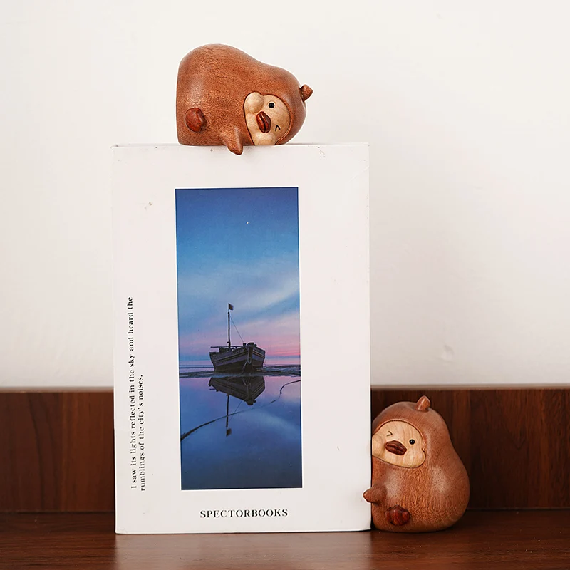 Hugging Duck Bookends Solid Wood Cute Animal Book Holder for Study Wine Cabinet Desktop Decor Unique Housewarming Birthday Gift