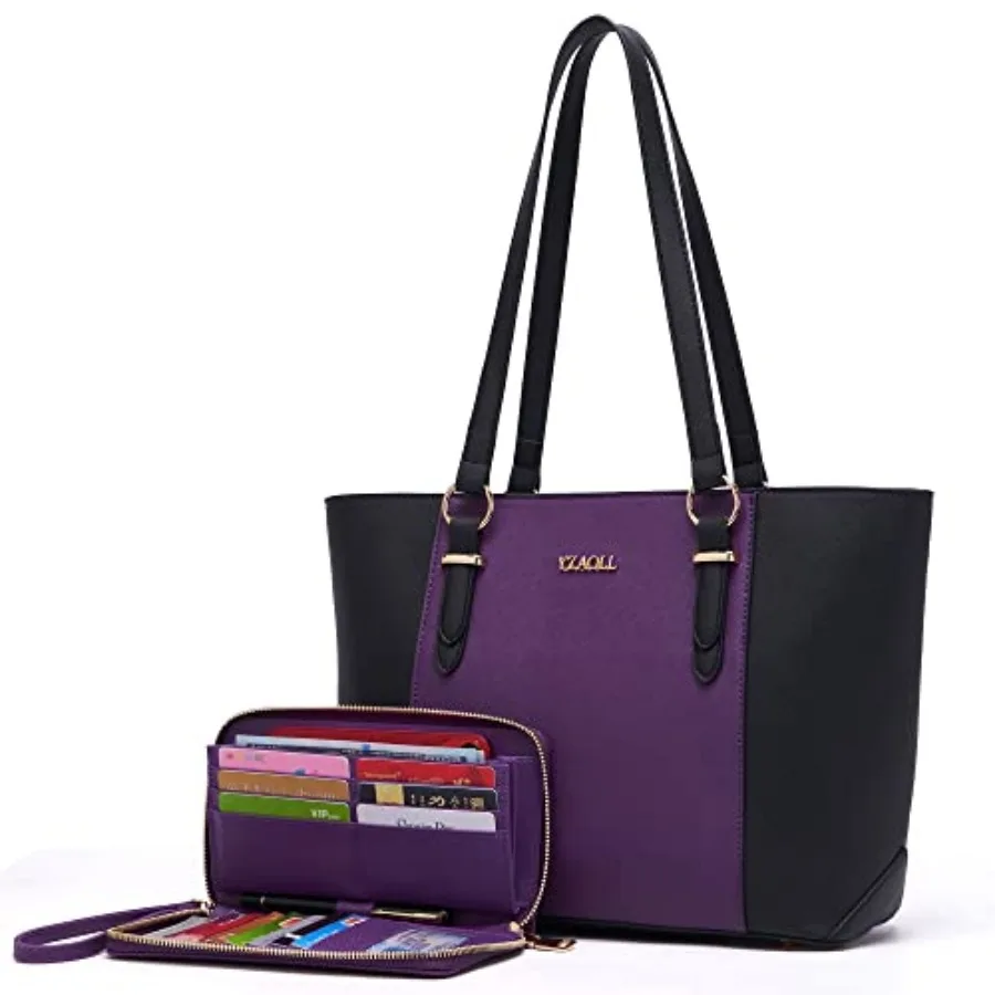 

YZAOLL Purses for Women Faux Leather Medium Large Tote Satchel Shoulder Purse Handbag Wallet set