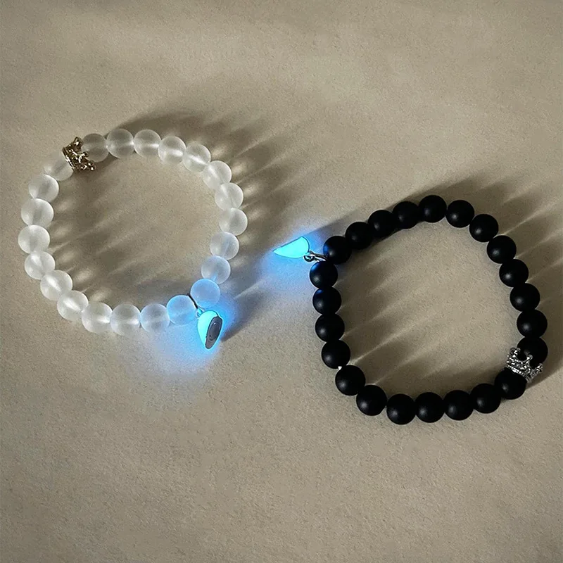 2 Pcs Light Up Magnet Heart Beads Lover Bracelets Couple Bracelets