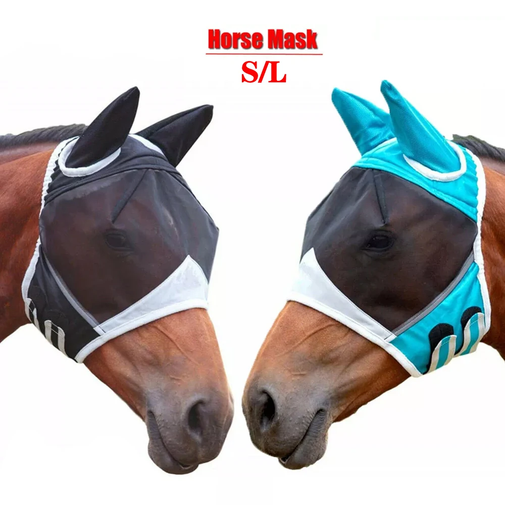 2 pezzi copertura anti-zanzara per faccia di cavallo forniture equestri maschera per cavallo anti-blurmi insetti rete elastica traspirante maschera protettiva