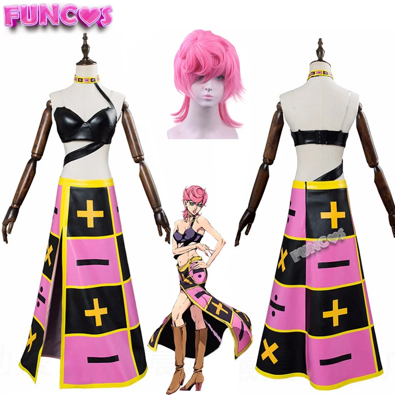 Trish Una Cosplay Costume Pink Wig Anime Jojo's Bizarre Stone Ocean Adventure Trish Cicciolina Underwear Dress Necklace Uniform