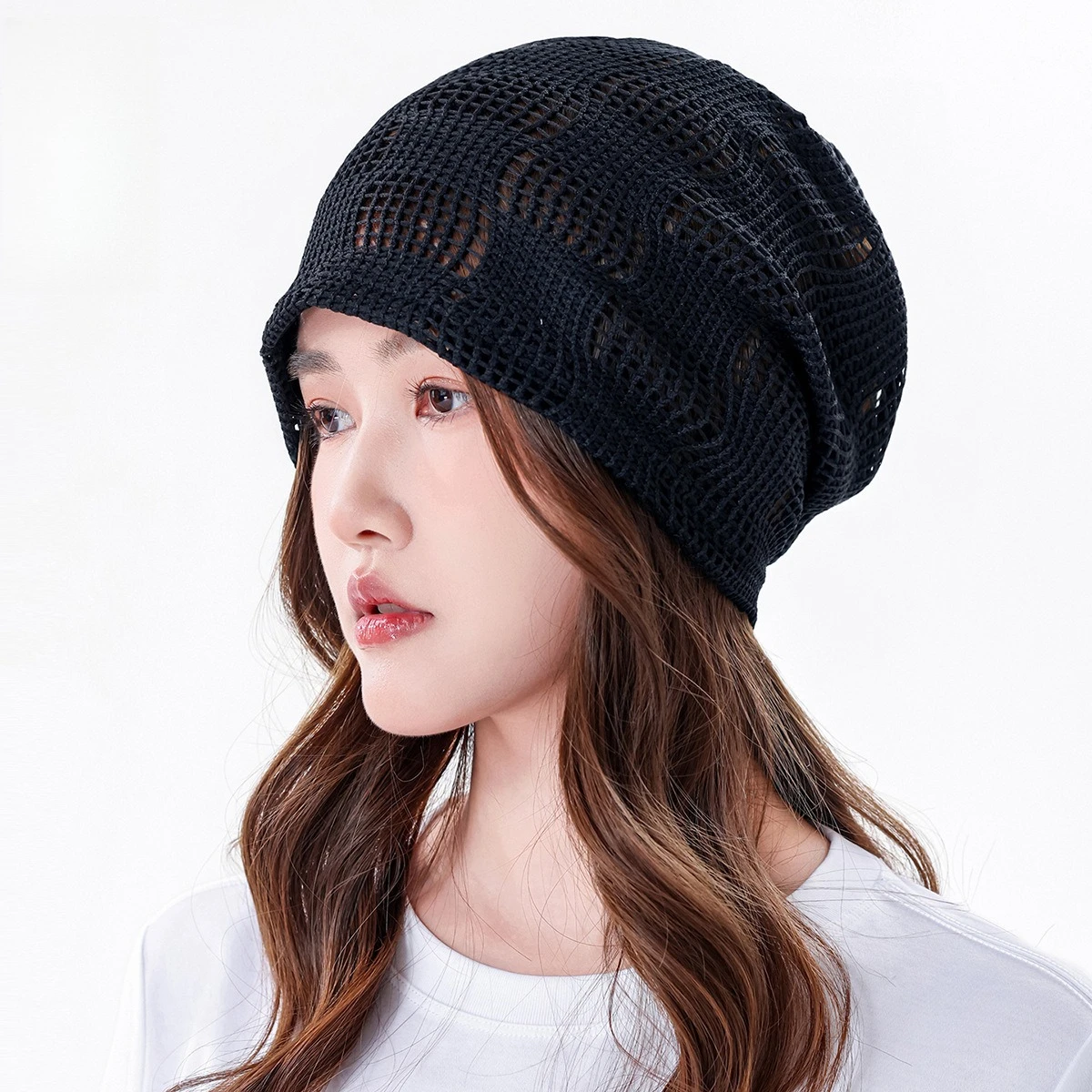 Hollow Out Slouch Beanie Women Spring Summer Sun Protection Lightweight Breathable Knit Skull Cap Fashion Face Slimming Hat