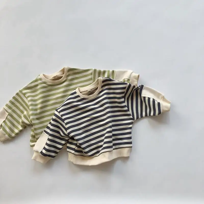 2024 New Children Fashion Striped Pullover Sweatshirts Girl Cool Bat Shirt Baby Girl Comfortable Soft Cotton Long Sleeves Tops