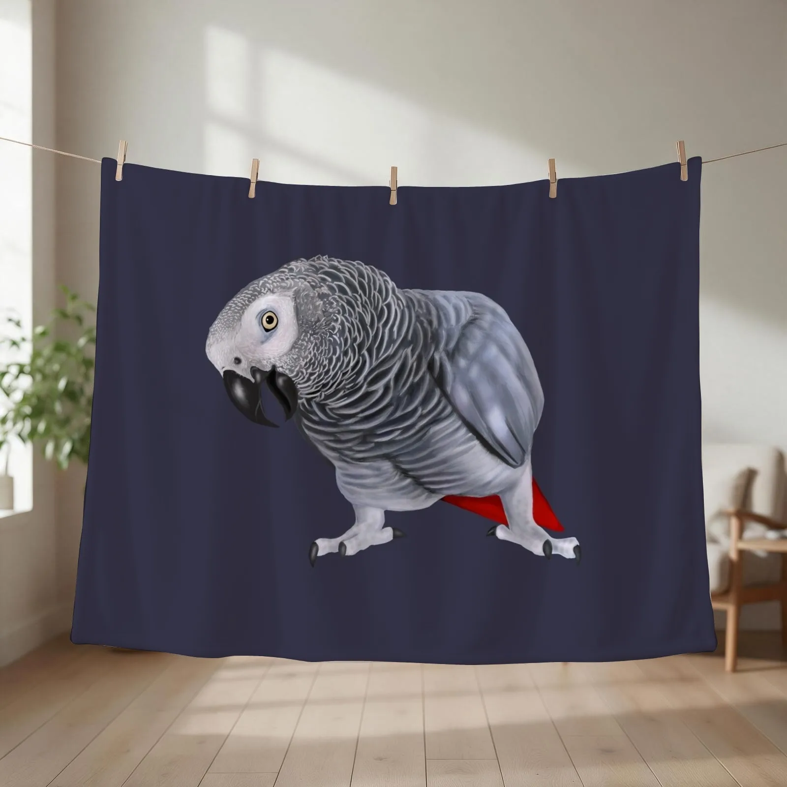 African Grey Parrot Throw Blanket couch cozy soft plush fuzzy picnic outdoor blanket