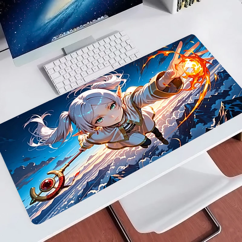 Oversized Gaming Mouse pad Gamer Essential Computer Desk Mat Black and white anime Keyboard pad Frieren At The Funeral Mousepad