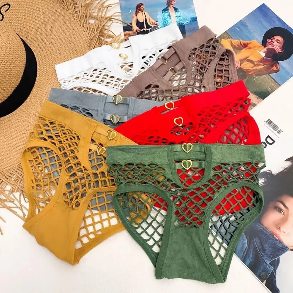 ثونغ بلون السيدات القلب مشبك منتصف الخصر الملابس الداخلية الإناث ينغيرييس النساء السروال الصيد صافي ملخصات شبكة سراويل