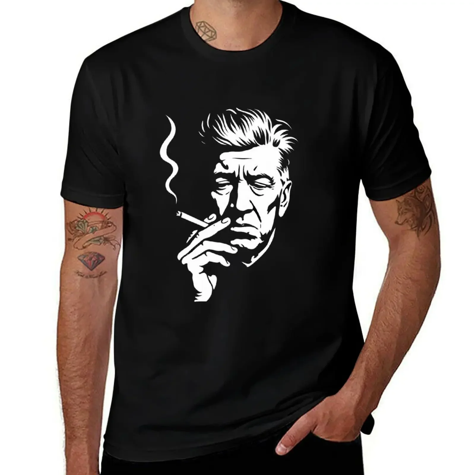 

David Lynch Portrait – Minimalist Black and White Noir Art for Clothing & Prints T-Shirt clothes mens cotton t shirts