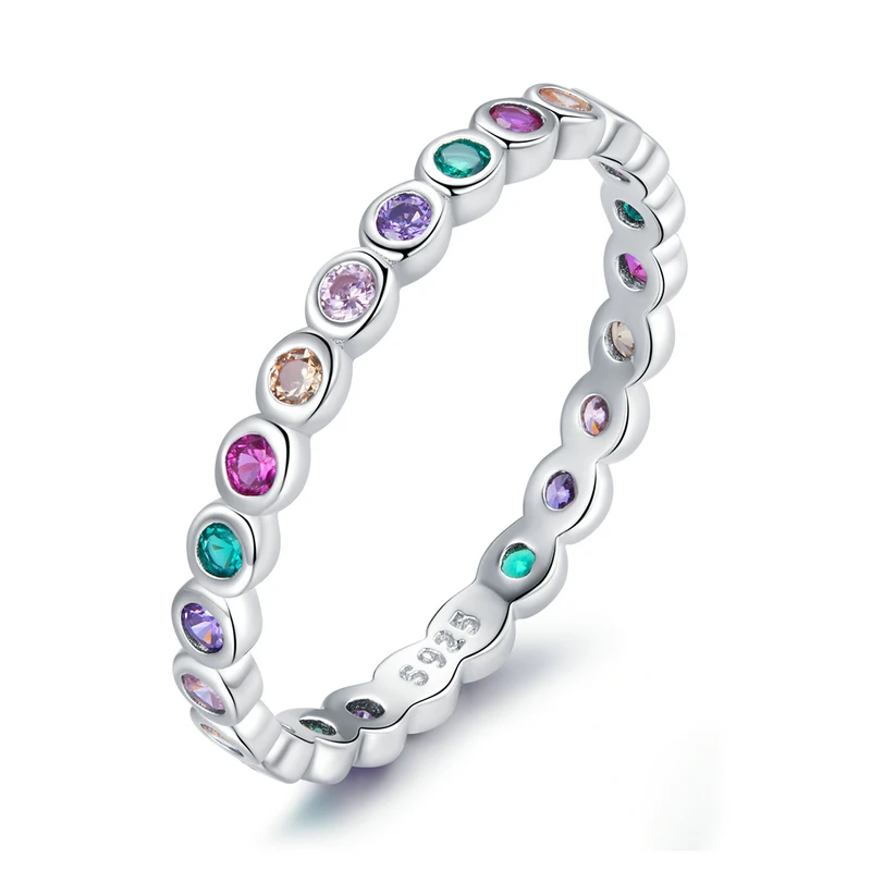 Women's 925 Silver Rainbow CZ Stackable Ring