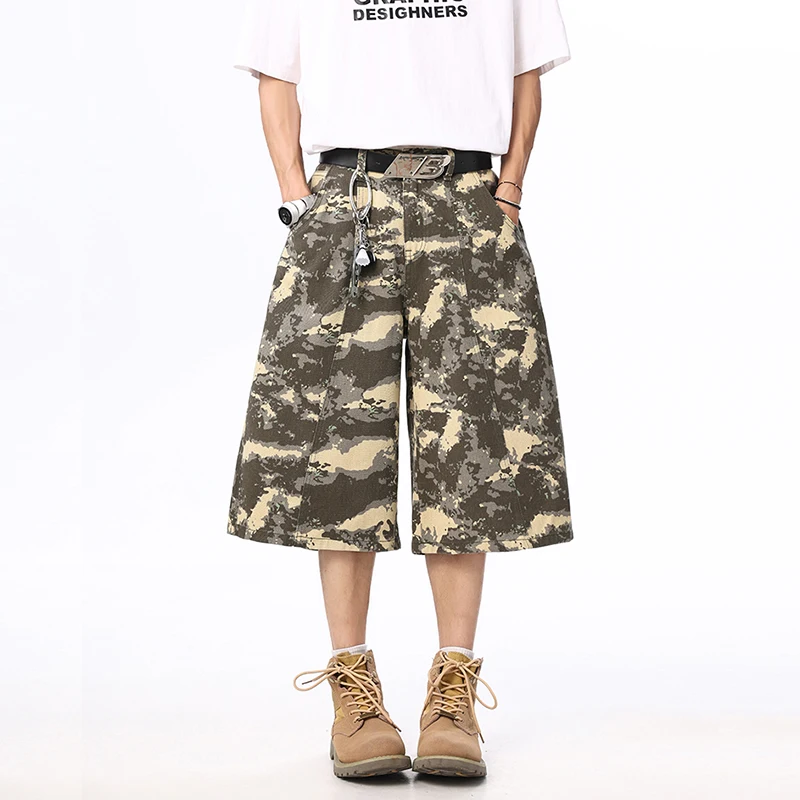 

Camouflage Jeans Men Summer Calf-Length Baggy Wide-leg Denim Shorts Oversize American Streetwear Fashion Hip-hop Youth Y2K Pants