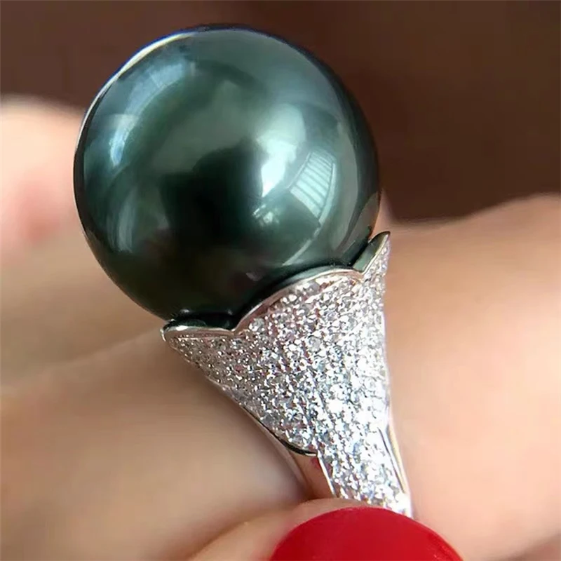 MeiBaPJ 10mm Natural Malachite Blue Round Pearl Fashion Flower Trendy Ring 925 Silver Fine Wedding Jewelry for Women