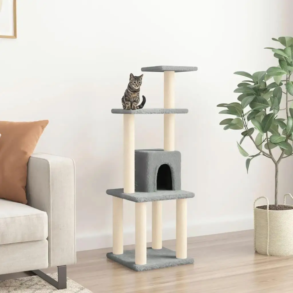 Light Grey Cat Tree with Sisal Scratching Posts - 105 cm Multi-Level Play Tower for Cats