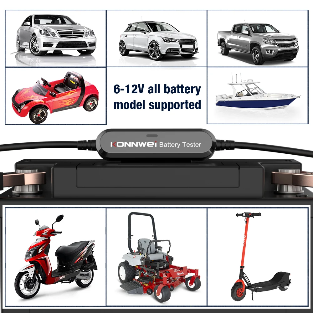 KONNWEI BK100 Bluetooth 5.0 6V 12V 24V Tester akumulatora motocyklowego Monitor akumulatora 100 do 2000 CCA Ładowanie CrankingTest TooL