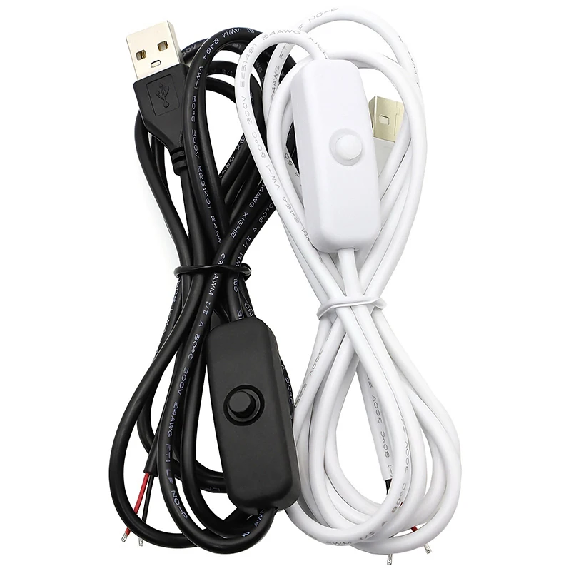 New 1m/1.5M Switch Power Supply Wire USB Male to 2 Core Connection Cable 501 Button ON OFF 2A For LED Strip Lamp Bulb Light DIY