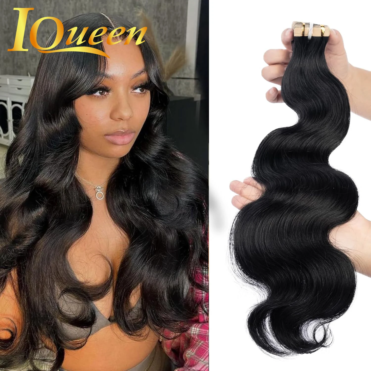 

16-26 дюймов объемная волна лента для наращивания человеческих волос бразильские волосы уток кожи клей на салонном качеством 100% человеческие волосы